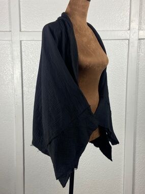 Grade & Gather Black Textured Cotton Open Front Kimono Wrap Cardigan Women’s M